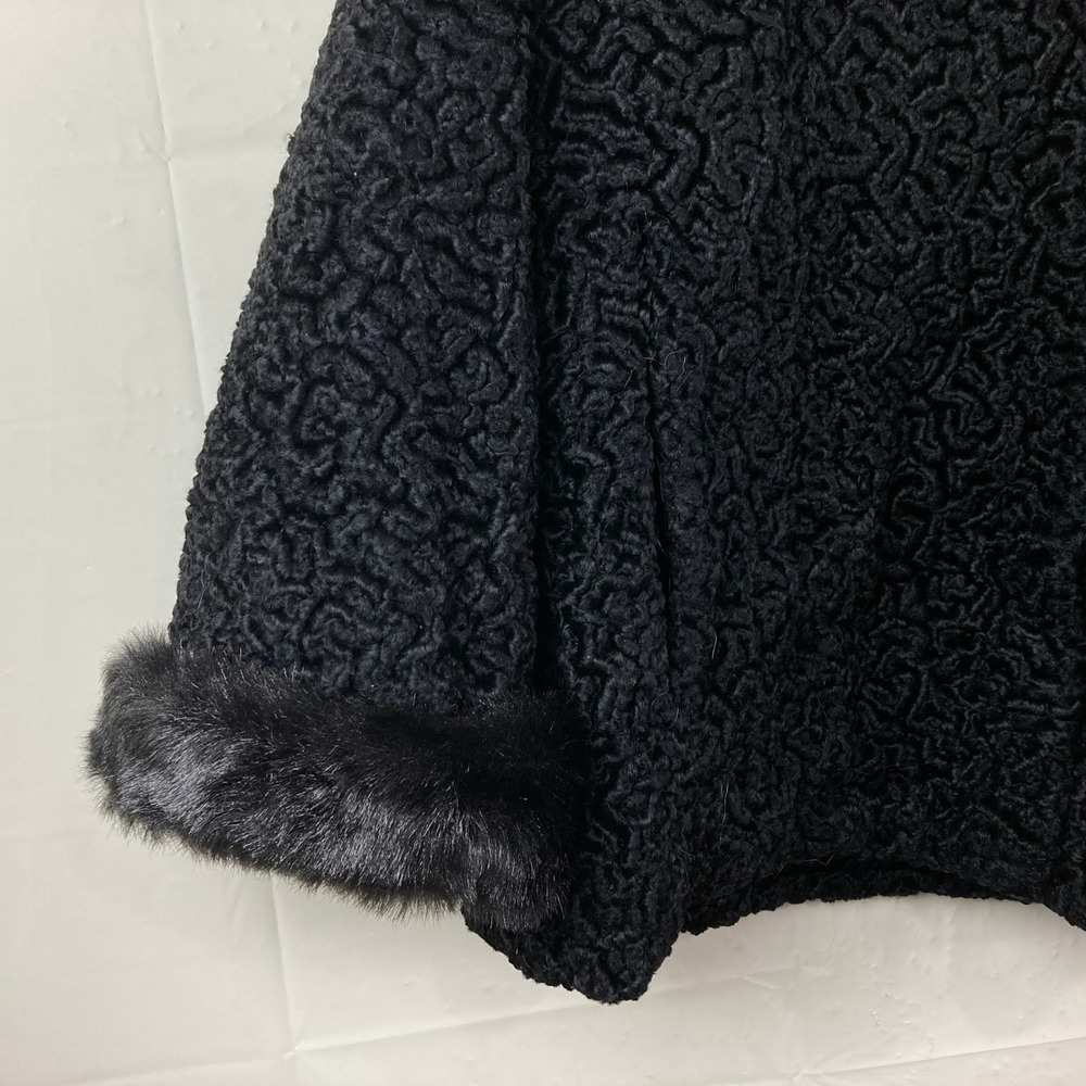 VTG 50s 60s Sz M / L Black Persian Curly Lamb Style Swing Jacket Mink Fur Collar - Picture 4 of 9